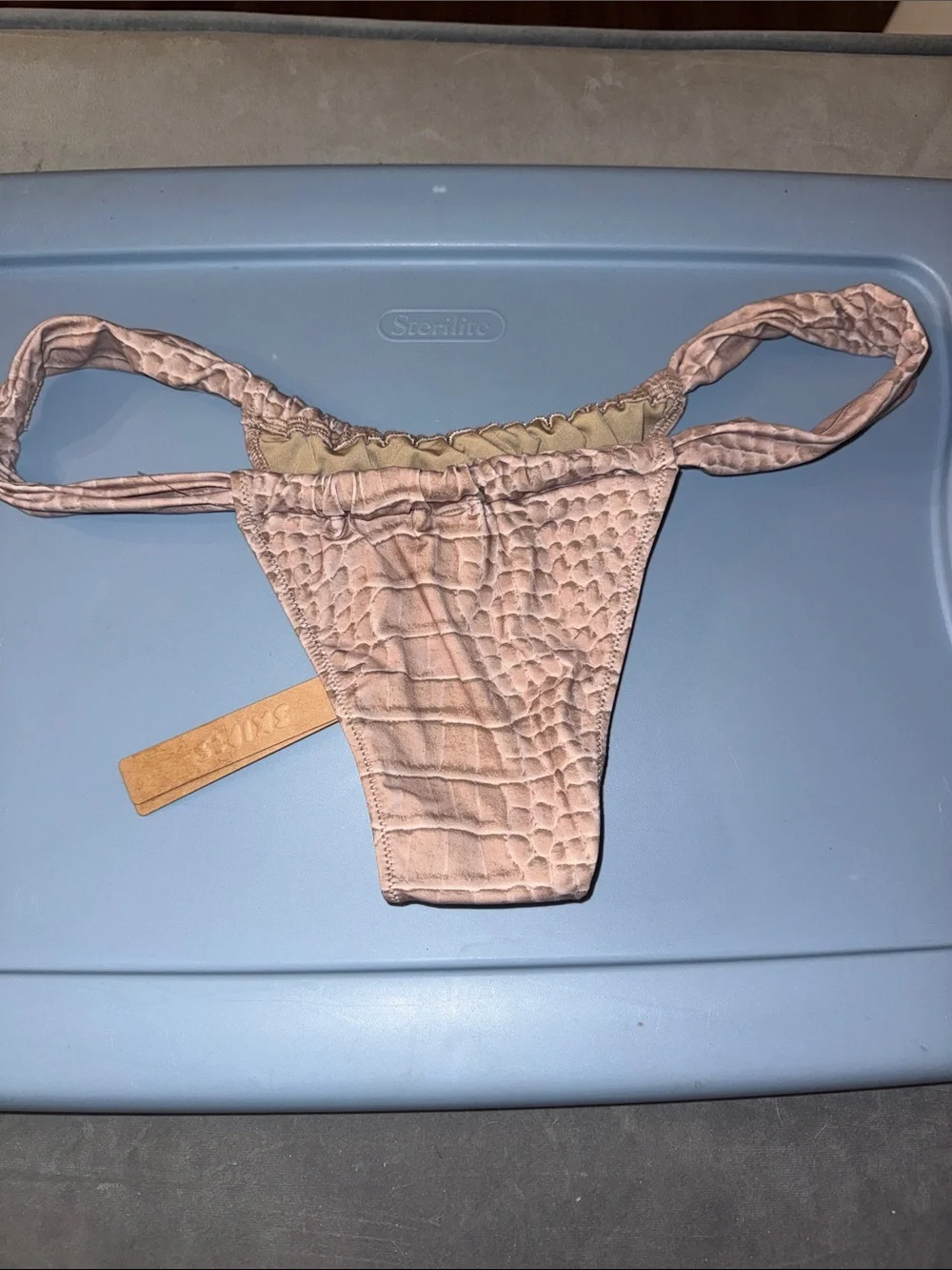 Skims signature swim ruched thong bikini bottom dune crocodile print XL